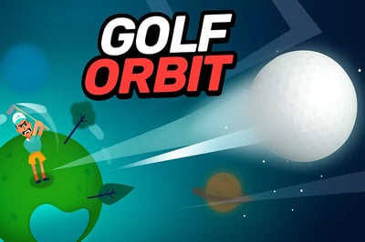 A screenshot of a golf game with a golf ball and a space shuttle.